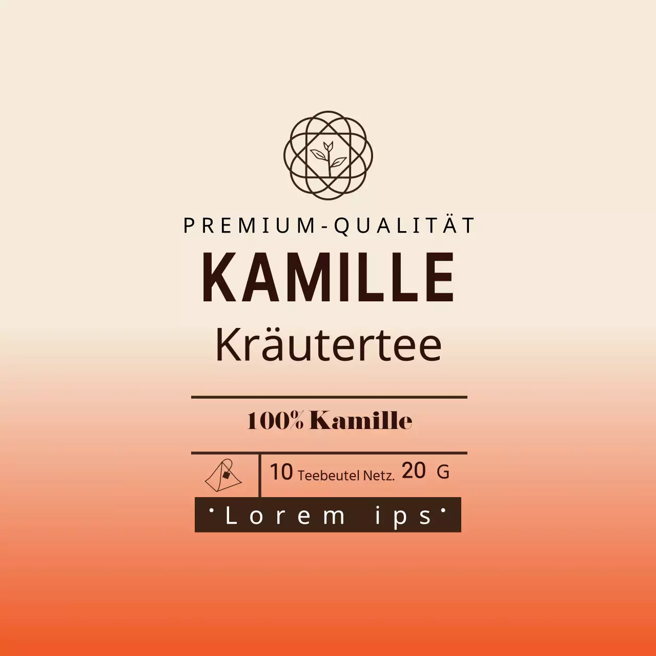 Rotes, elfenbeinfarbenes, illustriertes Etikett für einen Teebeutel mit Kaffeekamille