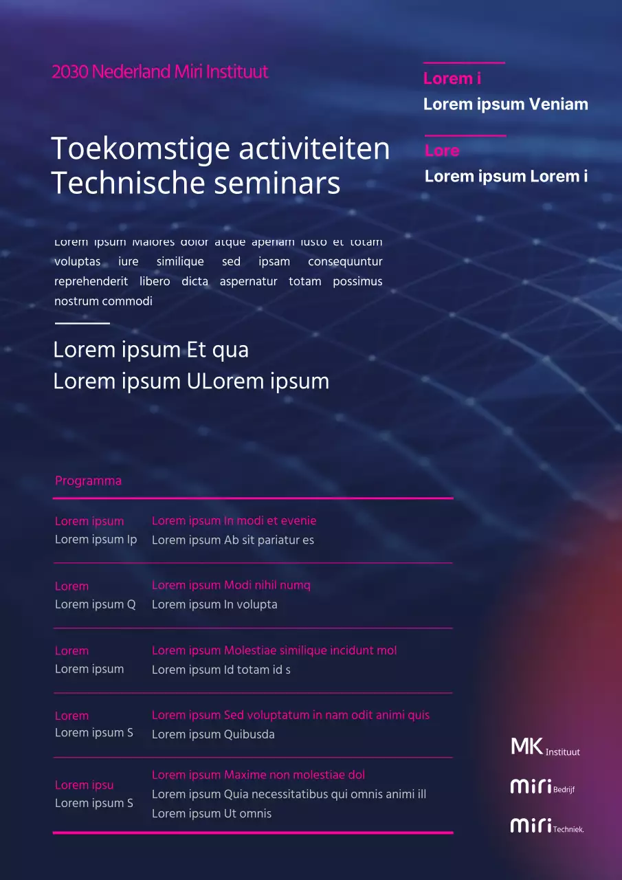 Promoot een technisch seminar in blauw-roze