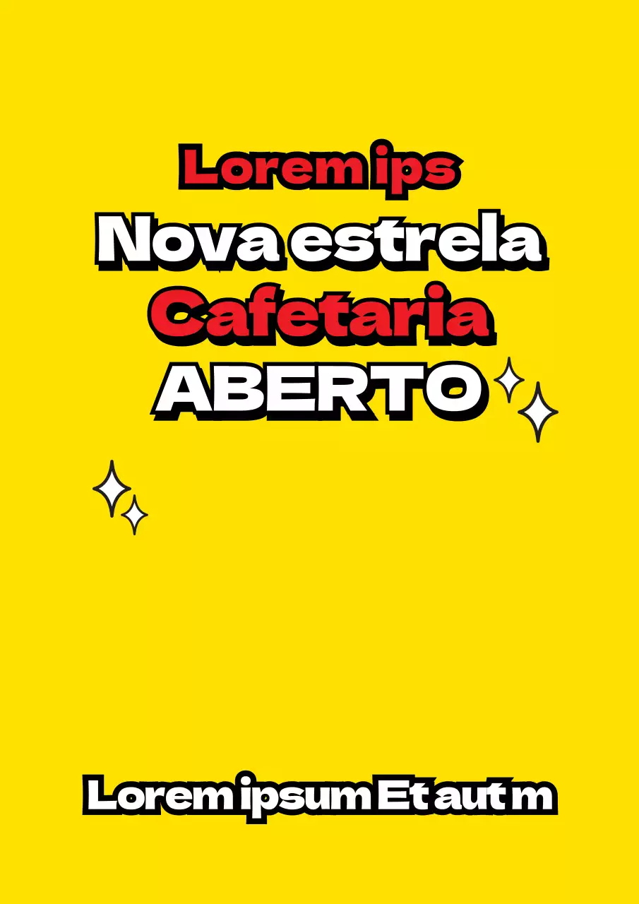 Montra simples com ilustrações brilhantes amarelas e vermelhas