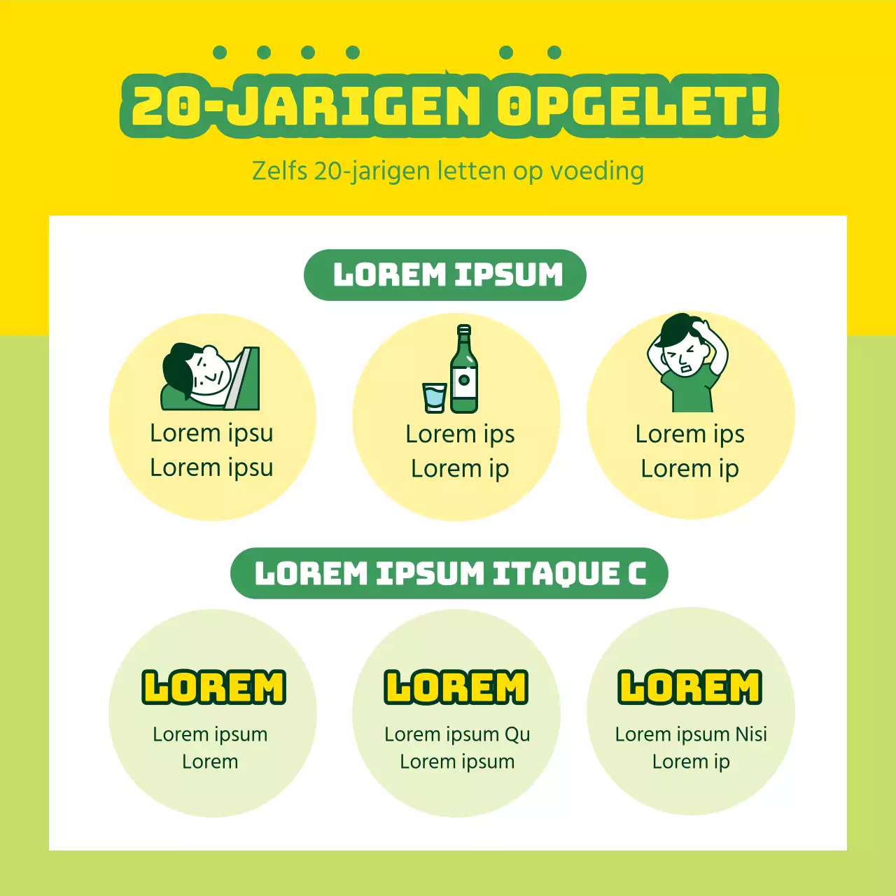 Voedingsproducten promoten met gele en groene illustraties