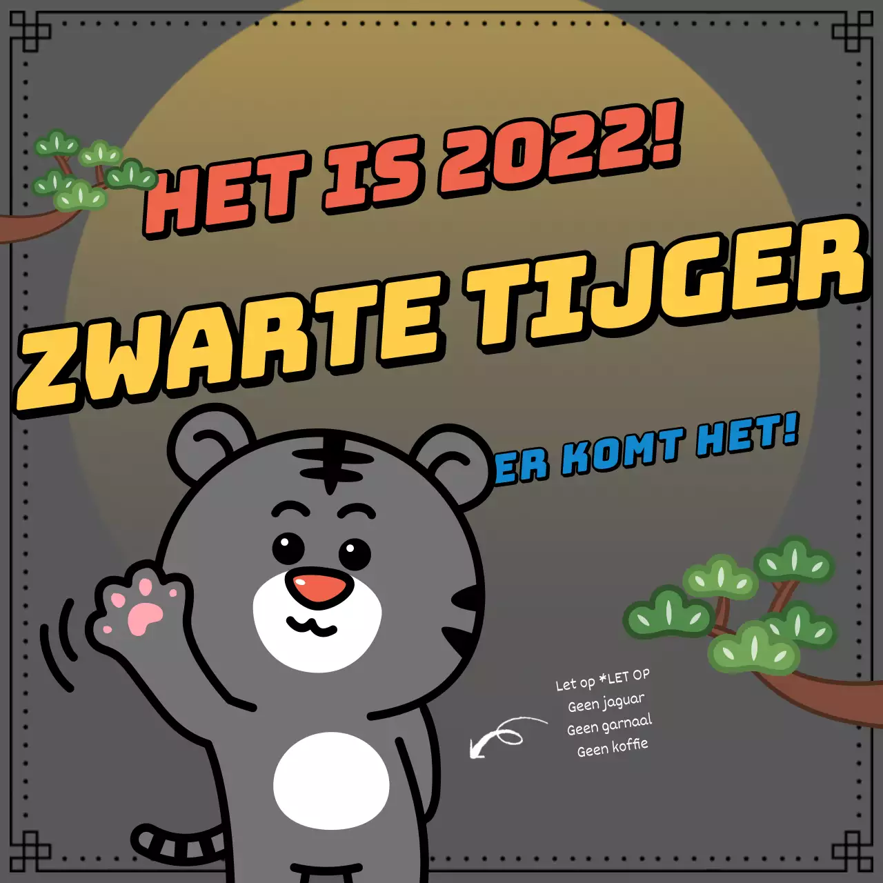 Nieuwjaarskaart met een schattige tijgerillustratie voor het nieuwe jaar 2022