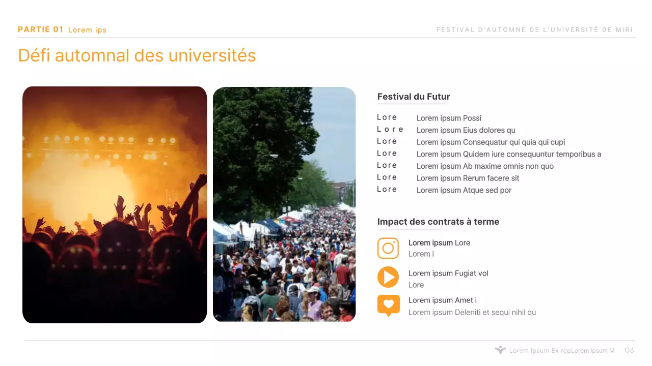 Présentation simple du parrainage d'un festival universitaire orange pour les écoles supérieures et les universités