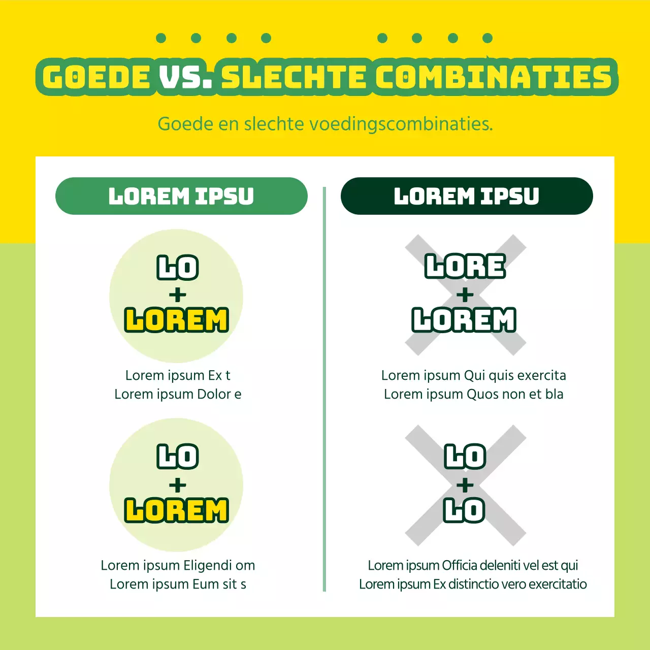 Voedingsproducten promoten met gele en groene illustraties