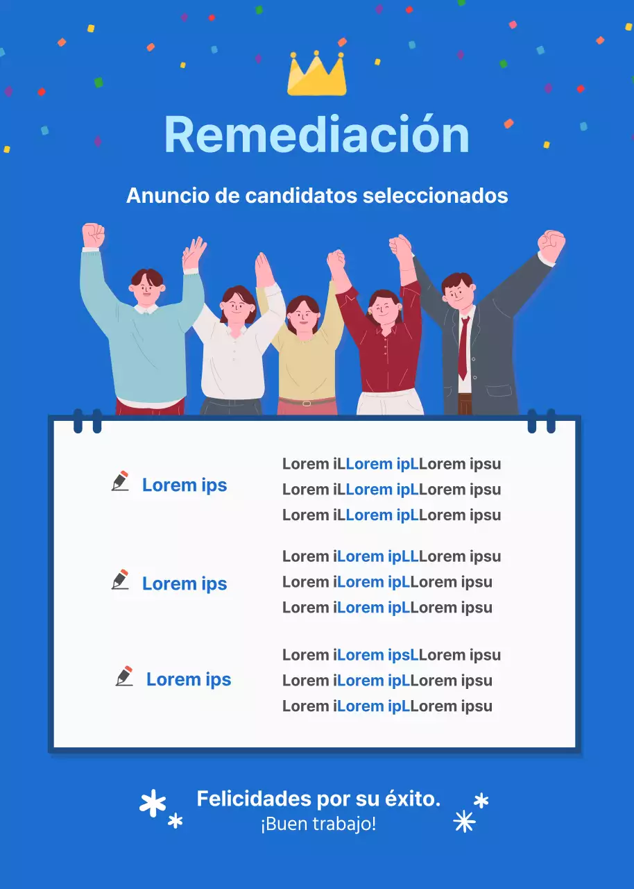 Ilustración azul Anuncio del evento popup para solicitantes seleccionados