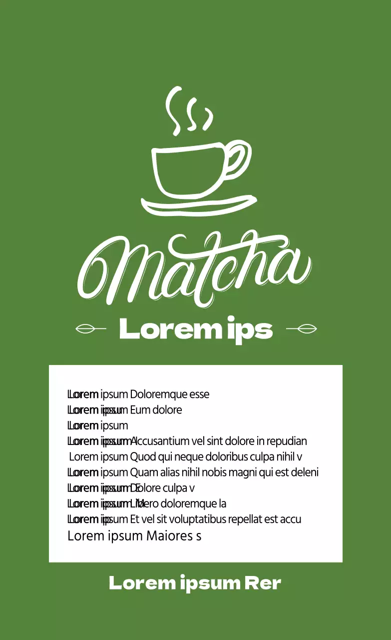 Etiqueta ilustrada verde lima de matcha latte en polvo