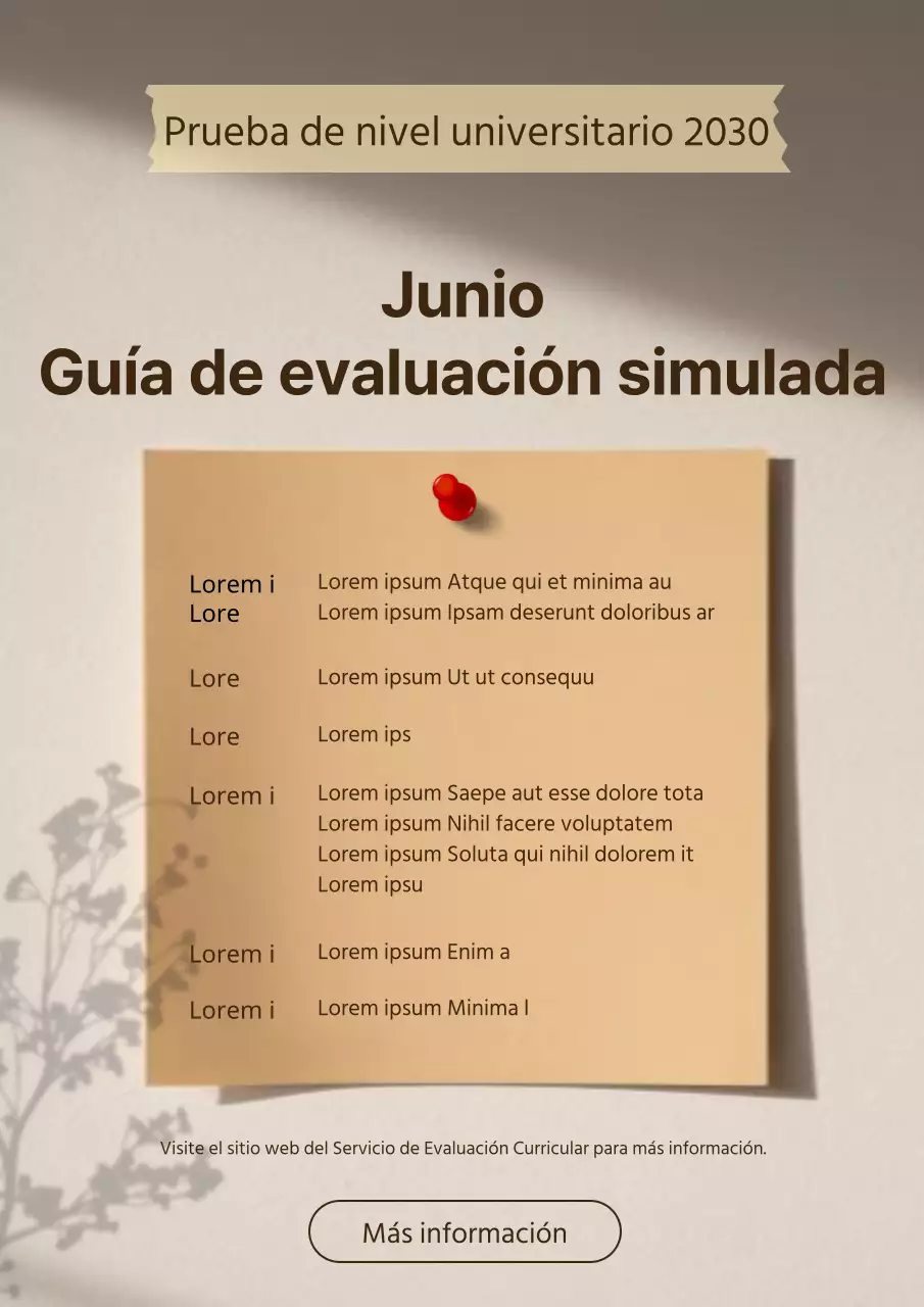 Guía de evaluaciones simuladas en tonos beige y marrón