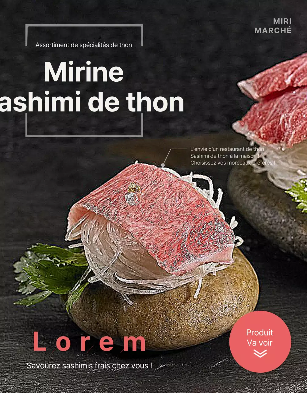 Page de détail pour la vente de thon de qualité supérieure dans des couleurs sombres