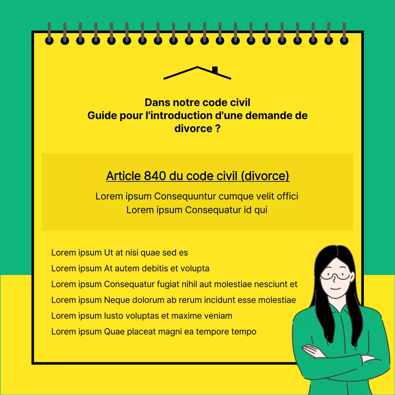 Carte de conseils juridiques jaune et verteNews