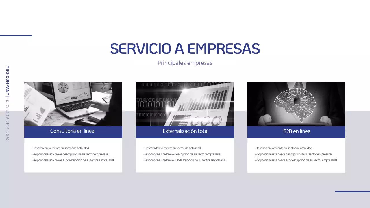 Un sencillo perfil de empresa en azul marino y gris