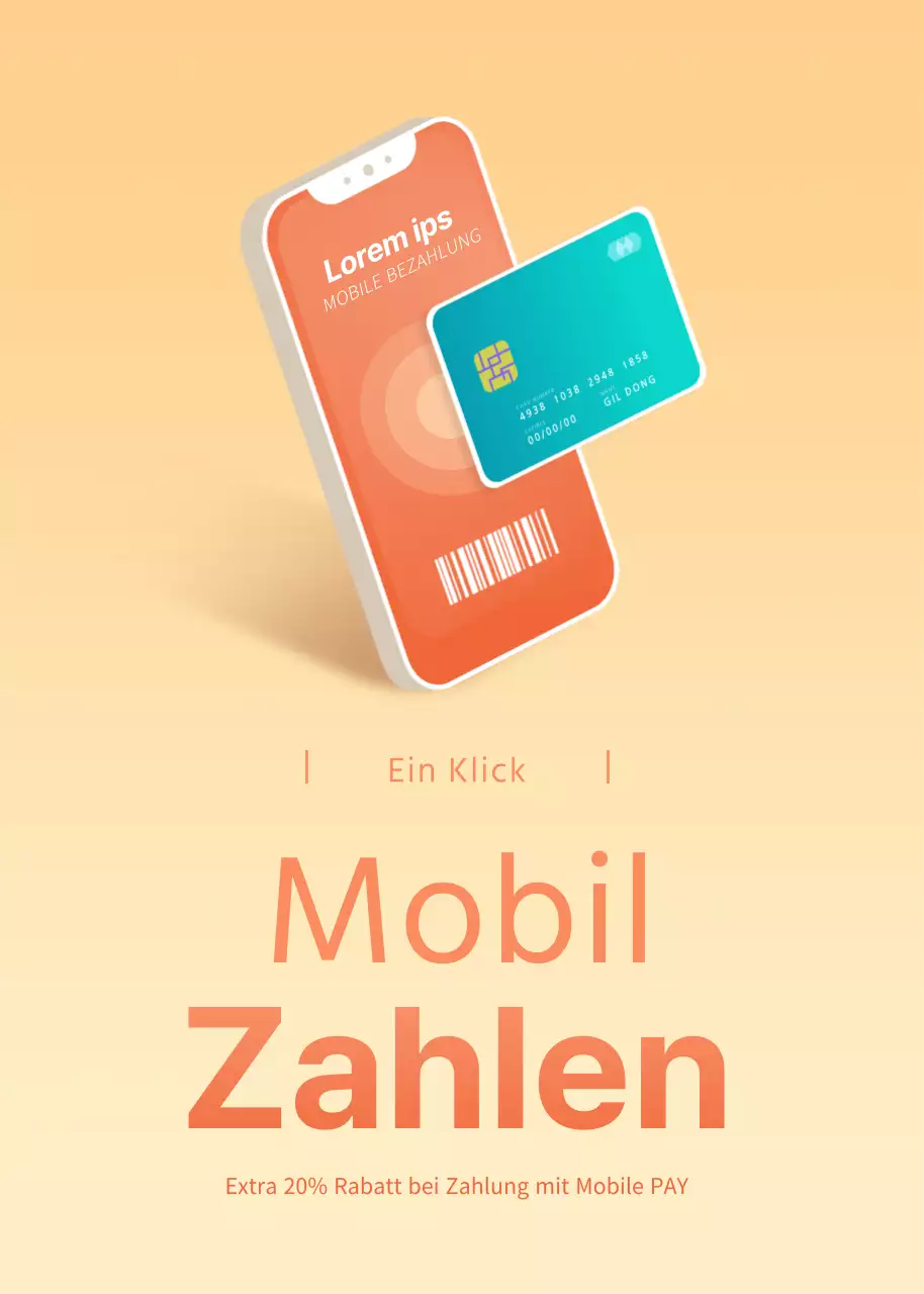 3D-Popup für mobile Zahlungsvorgänge mit orangefarbenem Farbverlauf