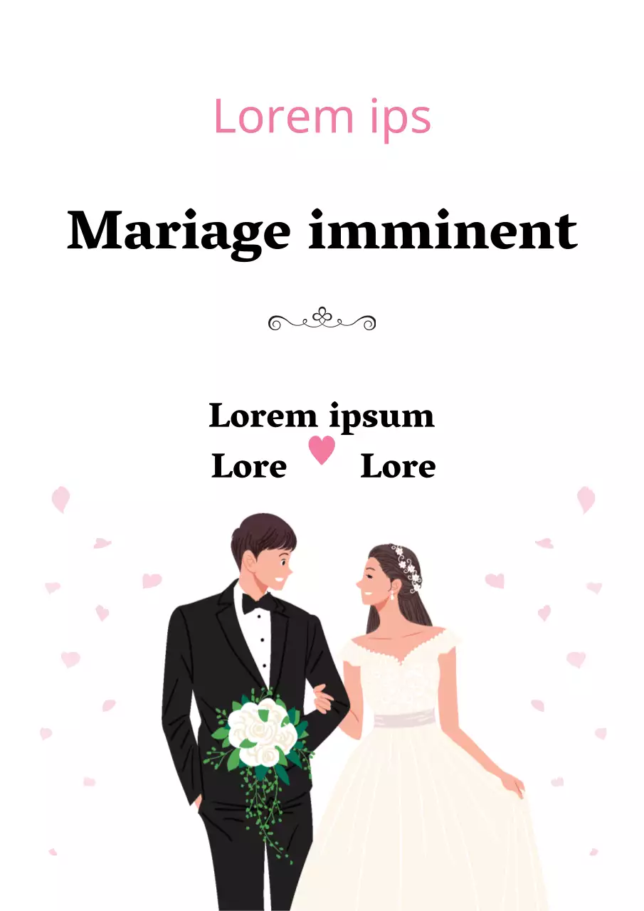 Faire-part de mariage avec illustrations roses de jeunes mariés heureux