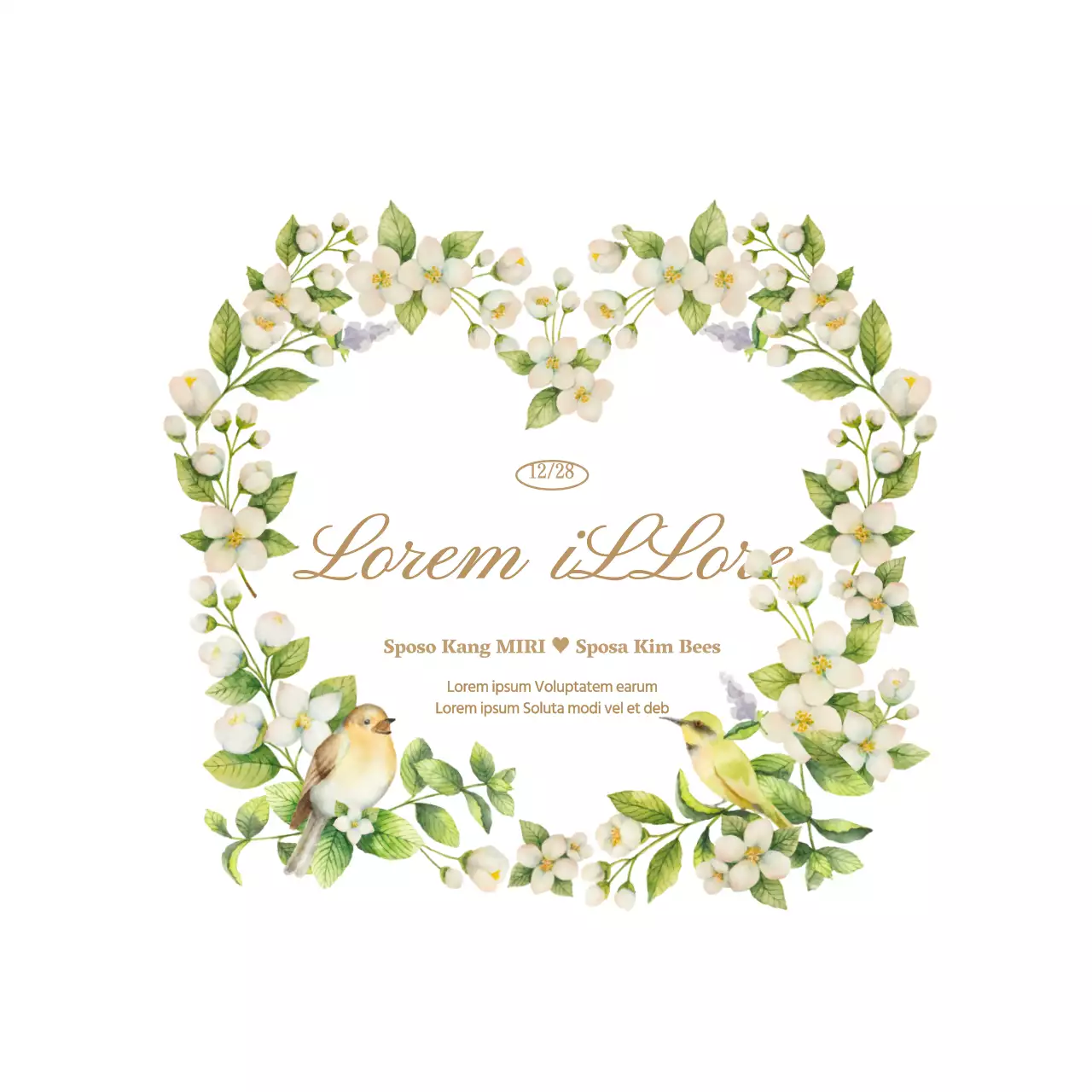 Emozionale e semplice concetto di cornice floreale biglietto di ringraziamento di nozze