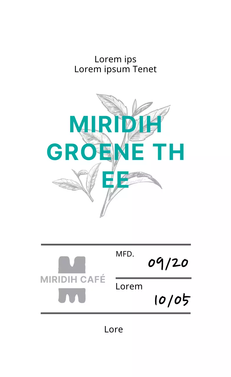 Blauwe illustratie Nette Cafe Thee Groene Thee Etiket