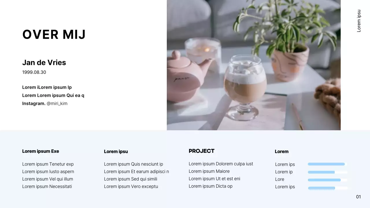 Portfolio voor eenvoudige interieurontwerper in wit en lichtblauw