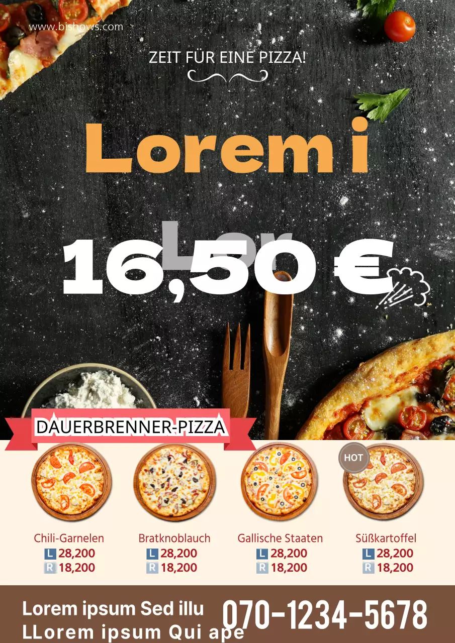 Werben Sie mit einem orangefarbenen Foto für einen Pizzaladen-Rabatt