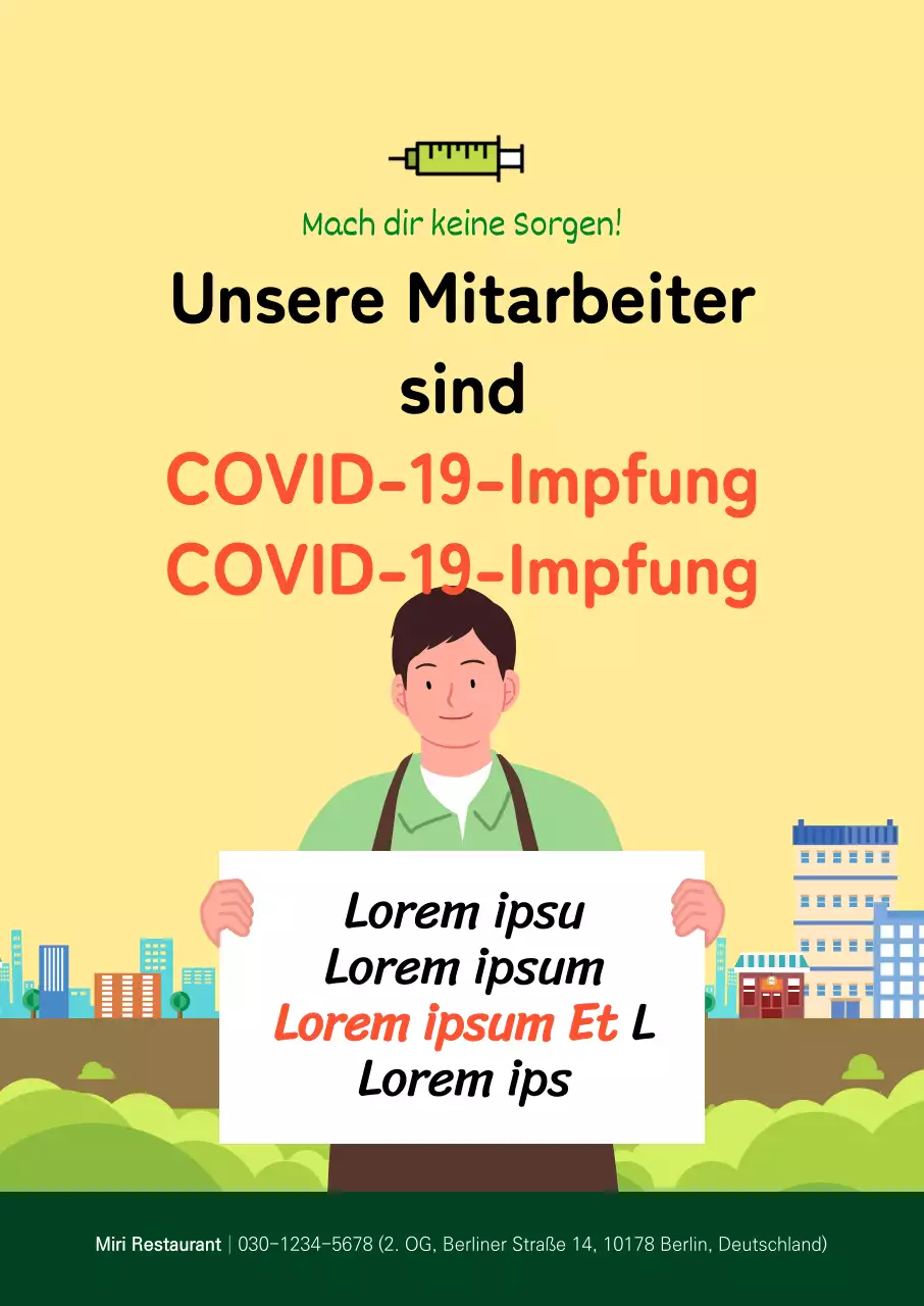 Gelbes illustriertes Coronavirus-Impfplakat