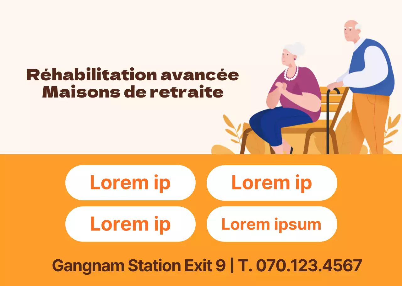 Illustration orange et chaleureuse d'un centre d'aide aux personnes âgées