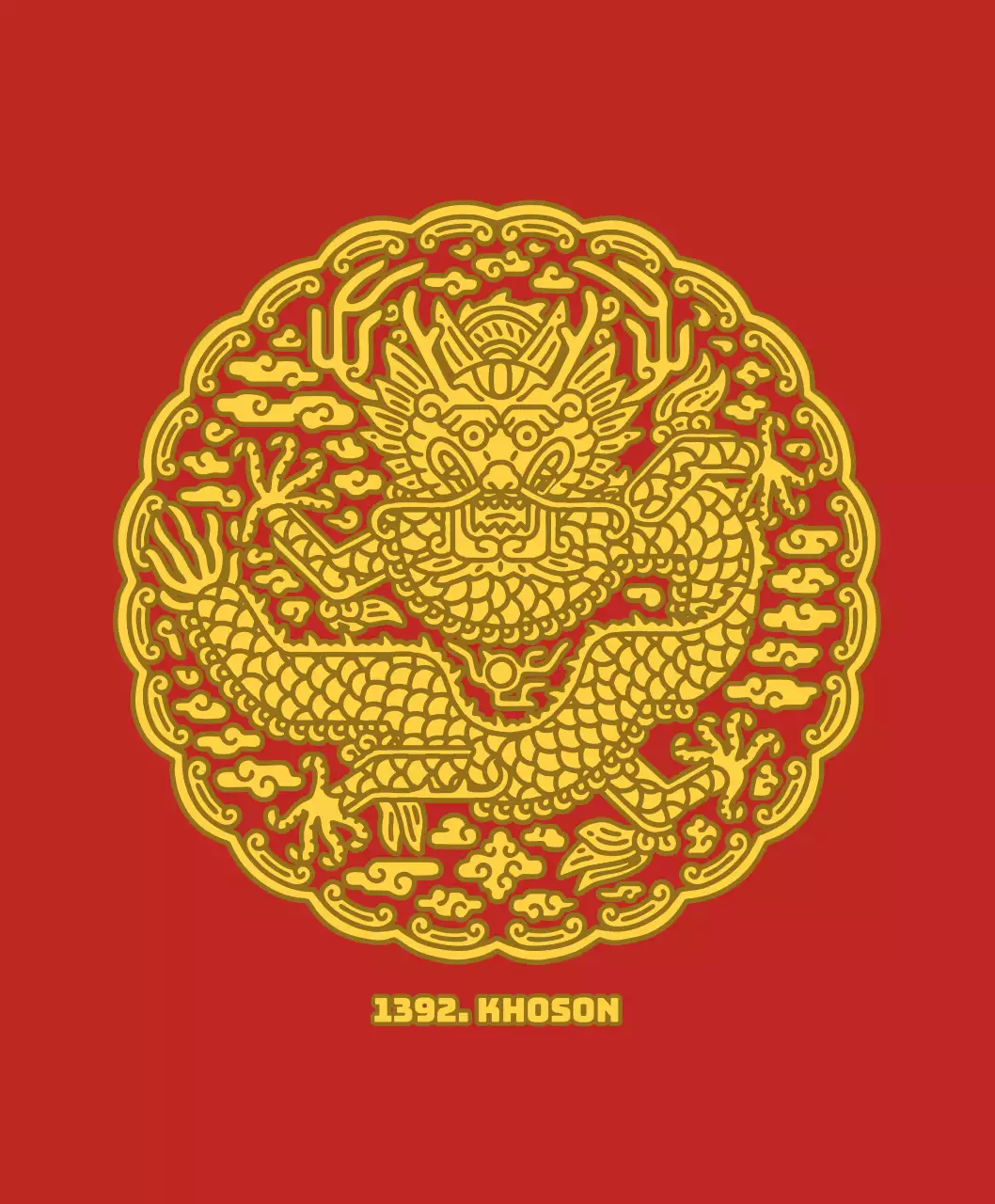 Rood en geel rond schattig gonryongpo illustratieconcept voor persoonlijke koopwaar