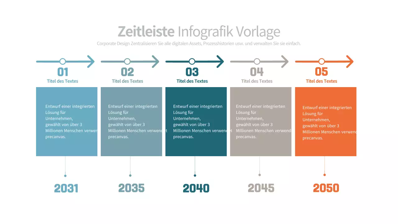 Einfaches Flussdiagramm der Unternehmenszeitachse in gedeckten Farben
