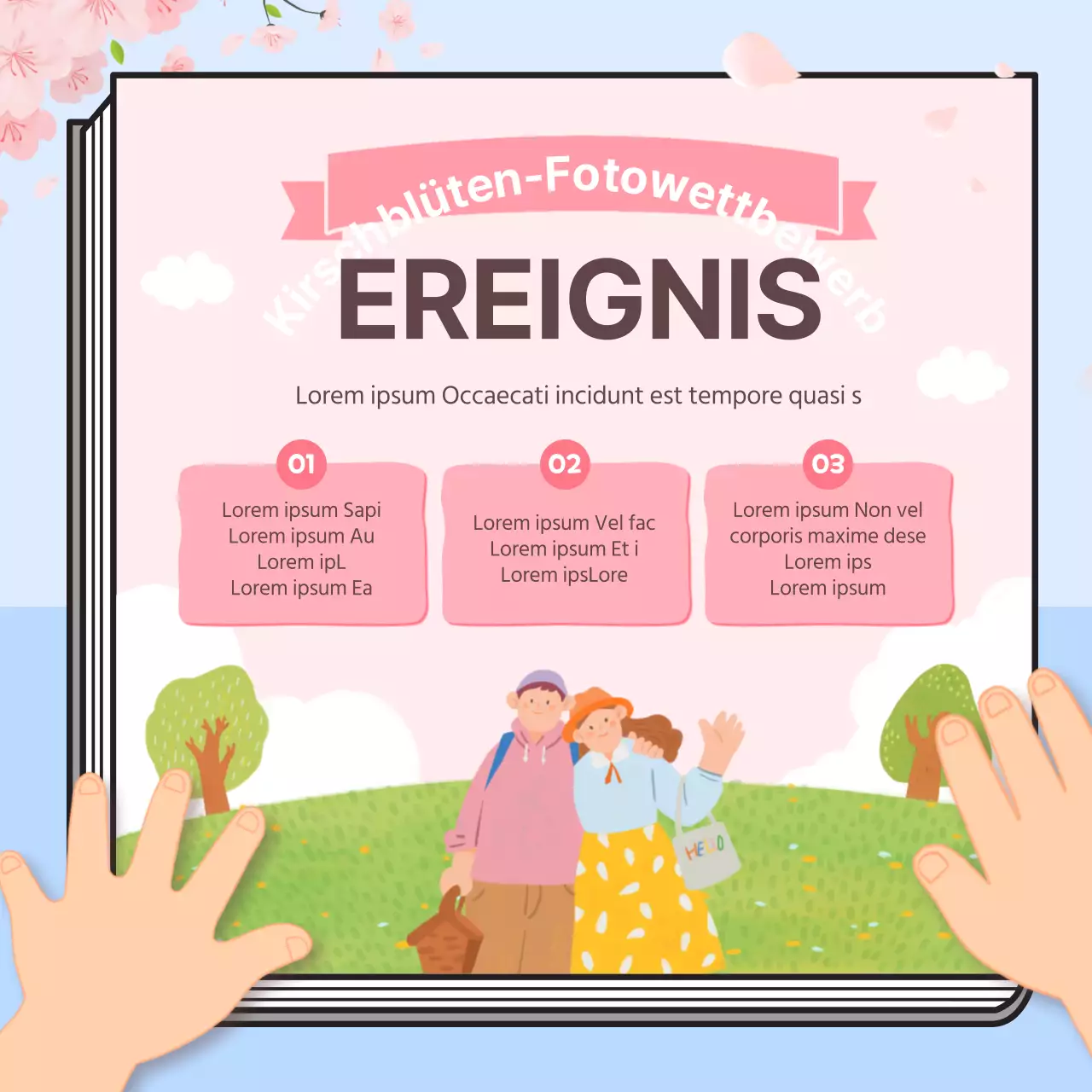 Informatives Kirschblütenbuchkonzept in Pastellfarben