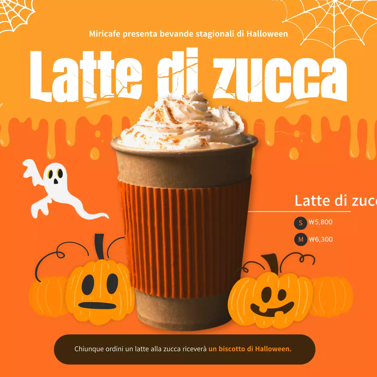 Arancione carino Halloween Illustrazione HalloweenDrinks Instagram Feed per Cafe