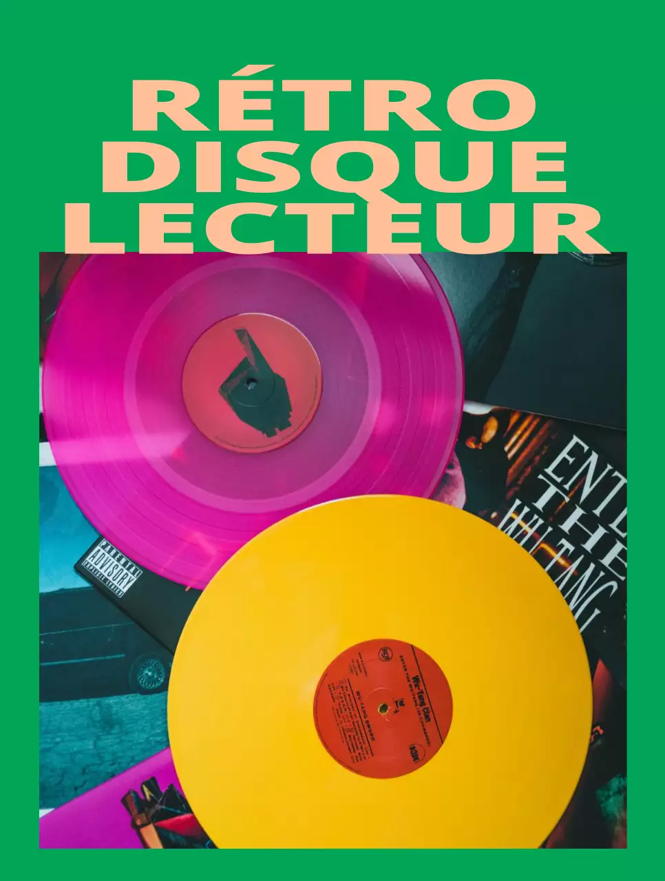 Des marchandises au concept branché avec des cadres et des photos dans des couleurs vives et saturées.