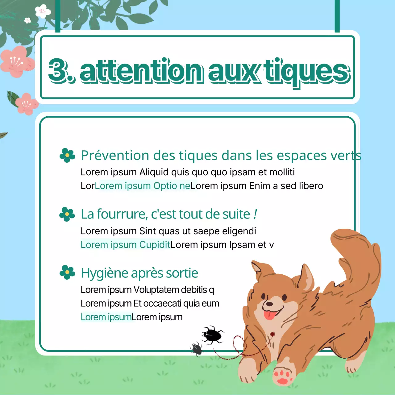 Un chiot mignon sur fond de printemps et des conseils de santé CardNews
