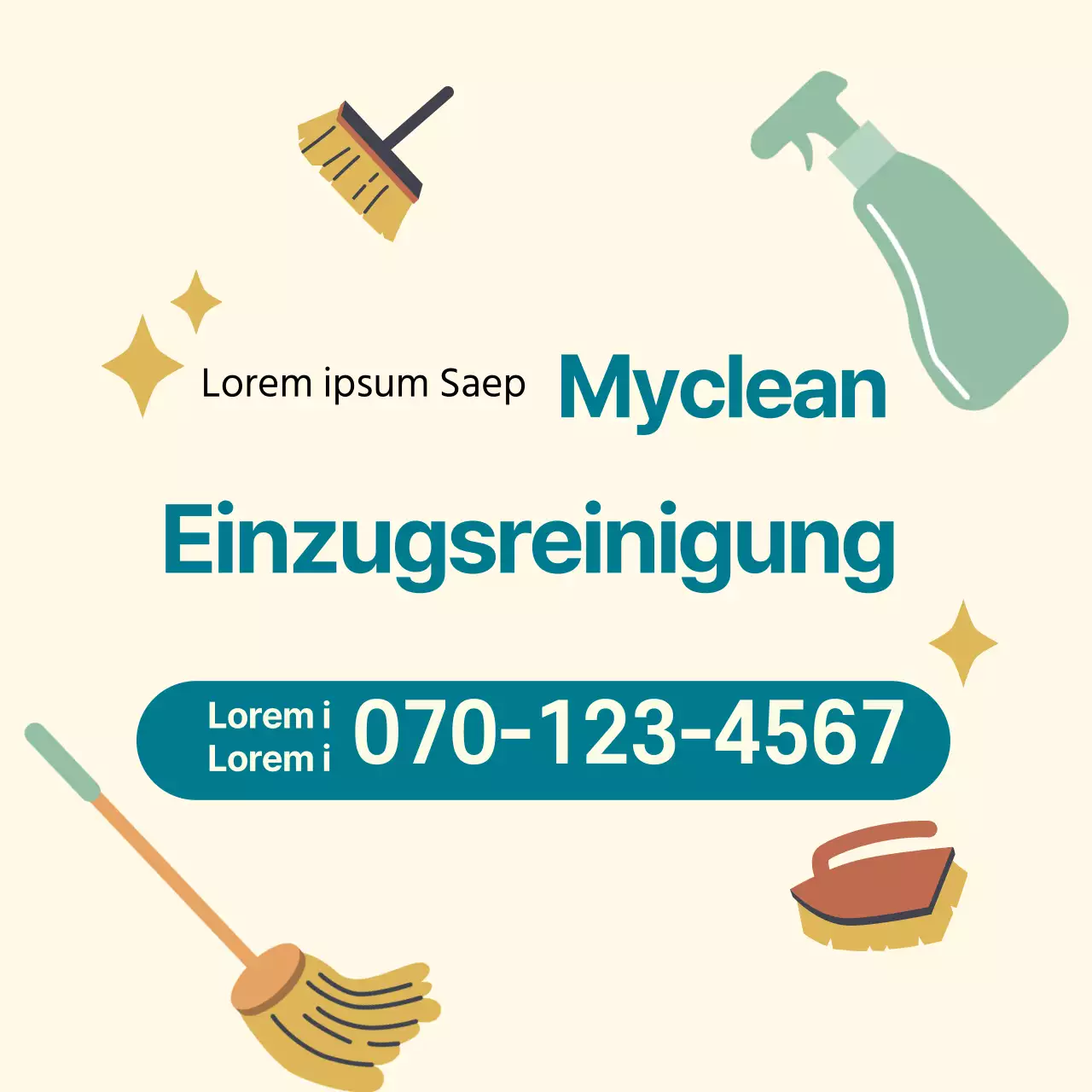 Blau-gelbe Illustration, die für einen ordentlichen Einzugsreinigungsdienst wirbt