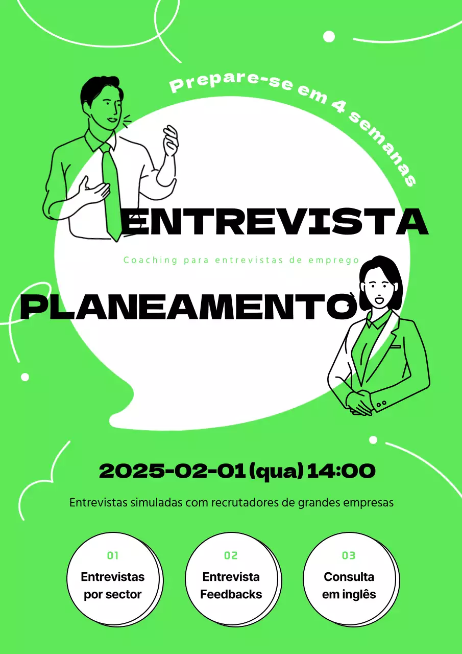 Ilustração de linhas simples com um conceito de comunicação em verde-limão e branco para promover o programa de entrevistas.
