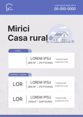 Ilustración sencilla en tonos azules para un documento de listado de transacción inmobiliaria.
