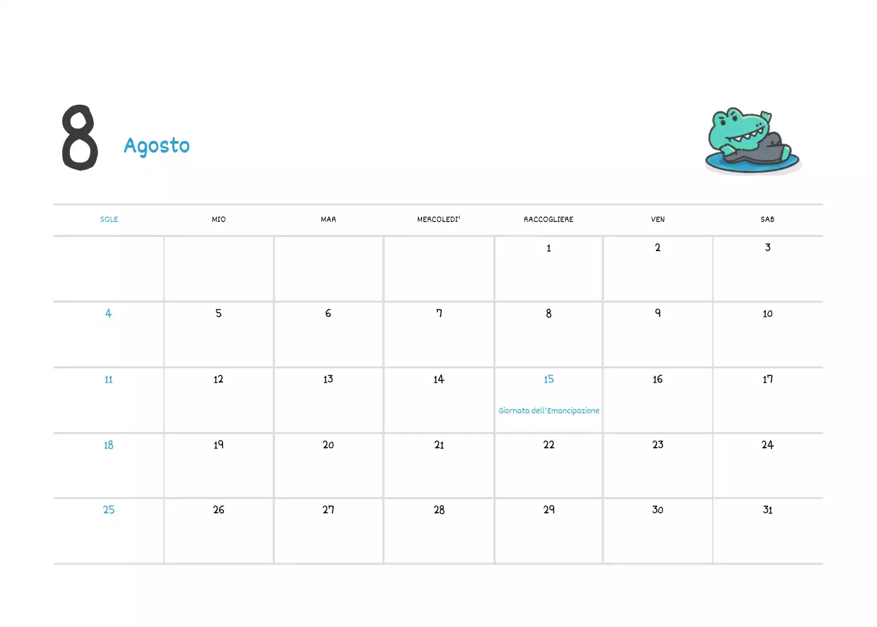 Un calendario con un simpatico concetto di illustrazione di Argo