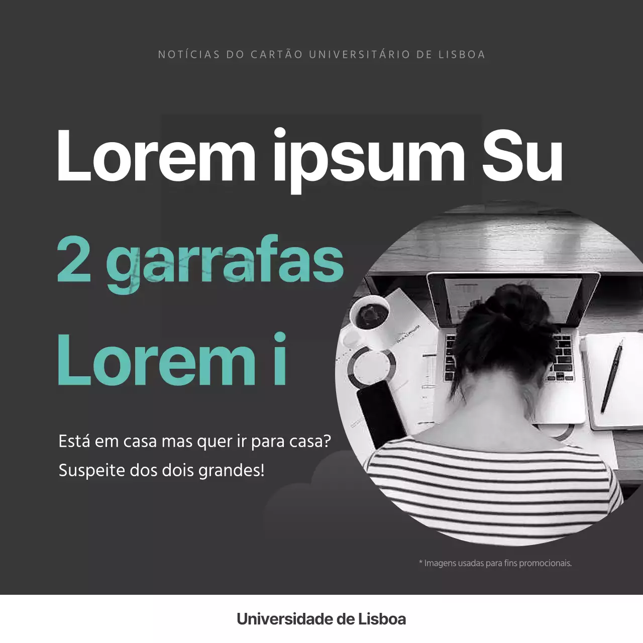 Ilustração fotográfica a cinzento e menta da vida universitária com duas garrafas cartãoNews