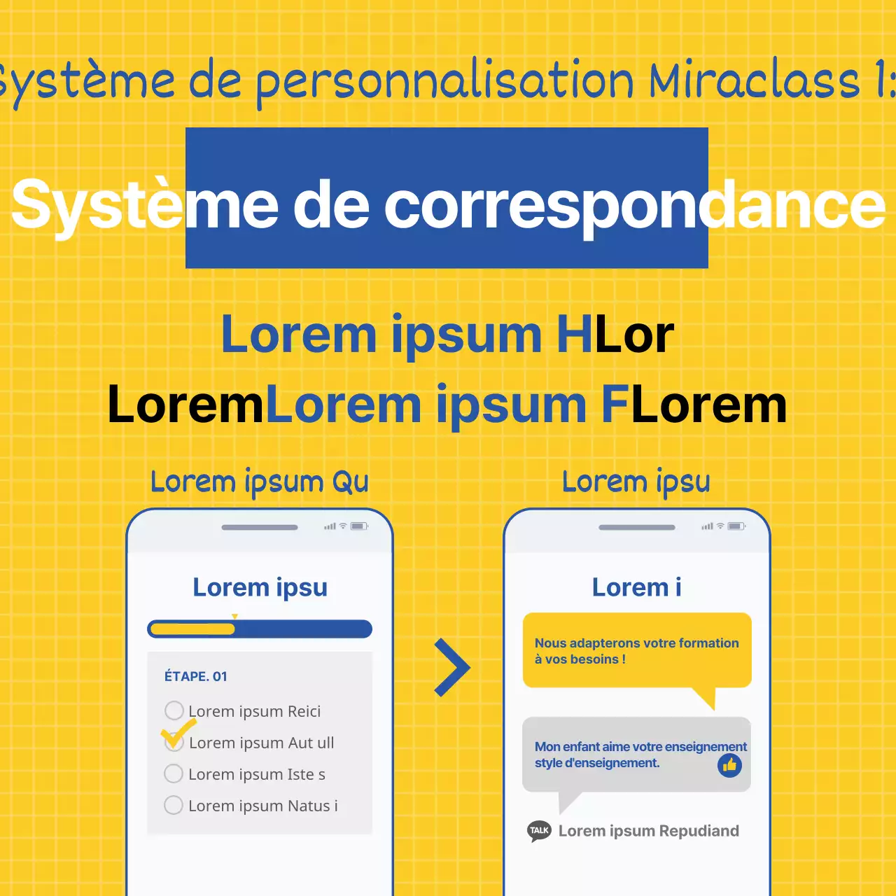 Illustration simple en jaune et bleu pour promouvoir l'apprentissage de l'anglais