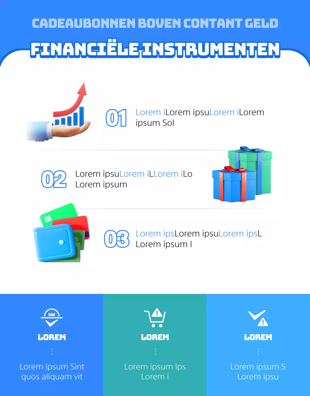 Clean concept financieel instrument thema met blauwe 3D illustraties