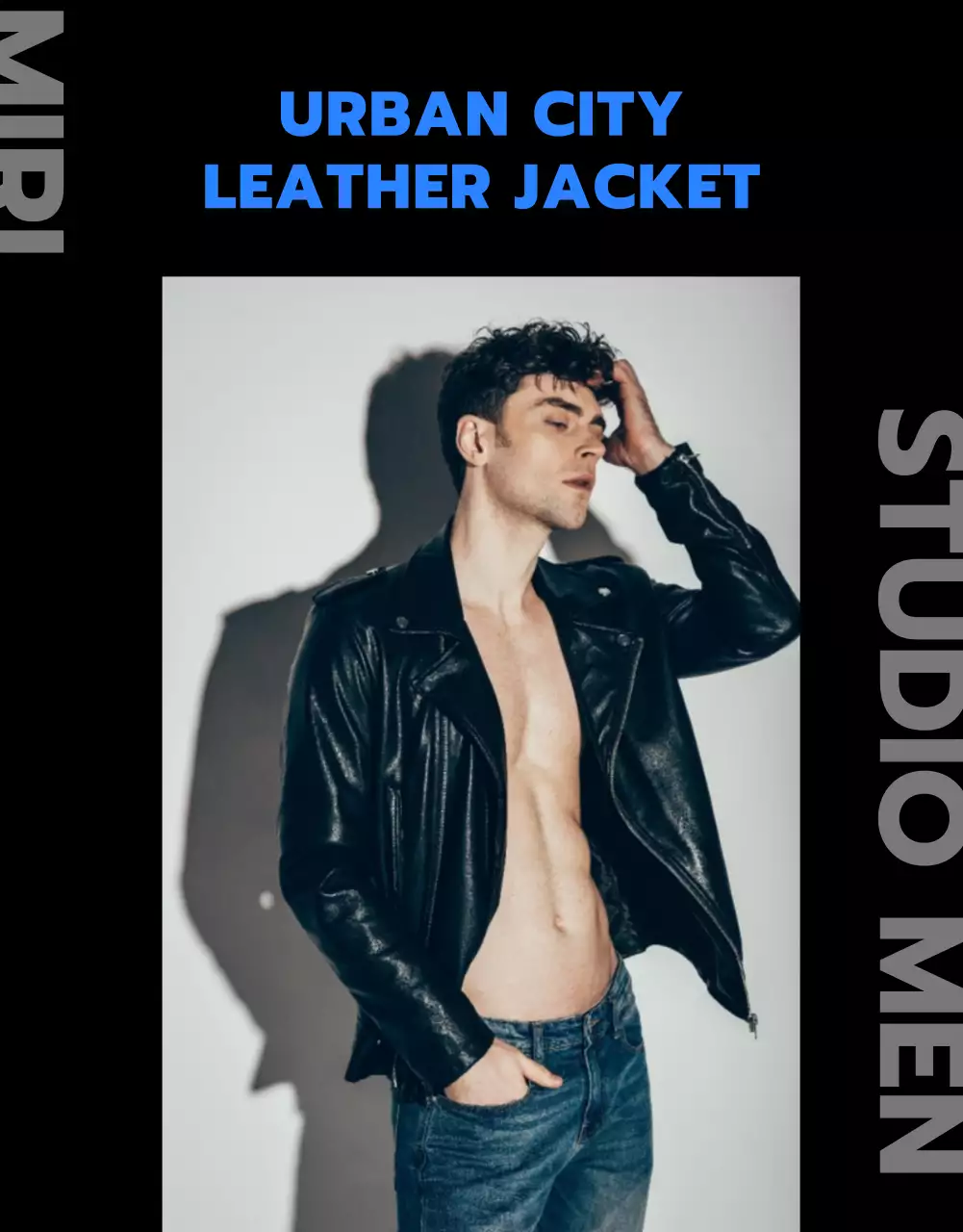 黒と青のイメージレイアウトのレザージャケットのショッピングモール