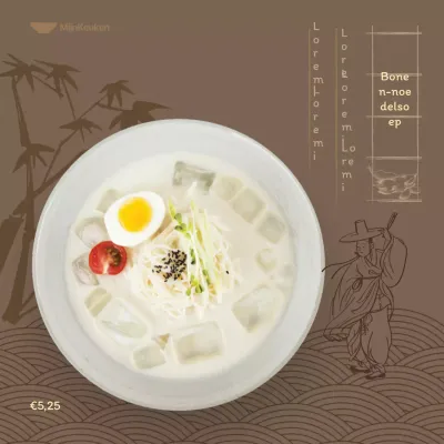 Zomermenu met donkerbruine achtergrond en oosterse illustraties