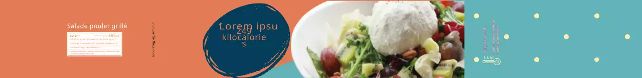 Étiquette d'information sur les salades avec photo orange bleue