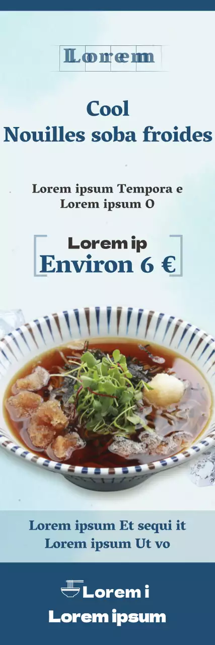 Bannière X de sarrasin froid pour les aliments d'été en bleu clair et bleu