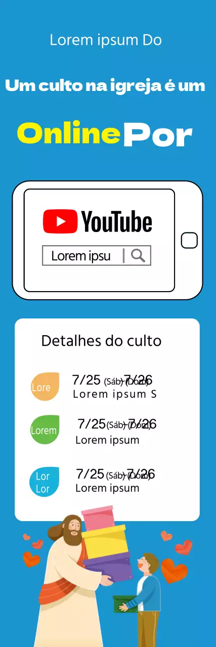 Guia de serviço religioso em linha ilustrado a azul