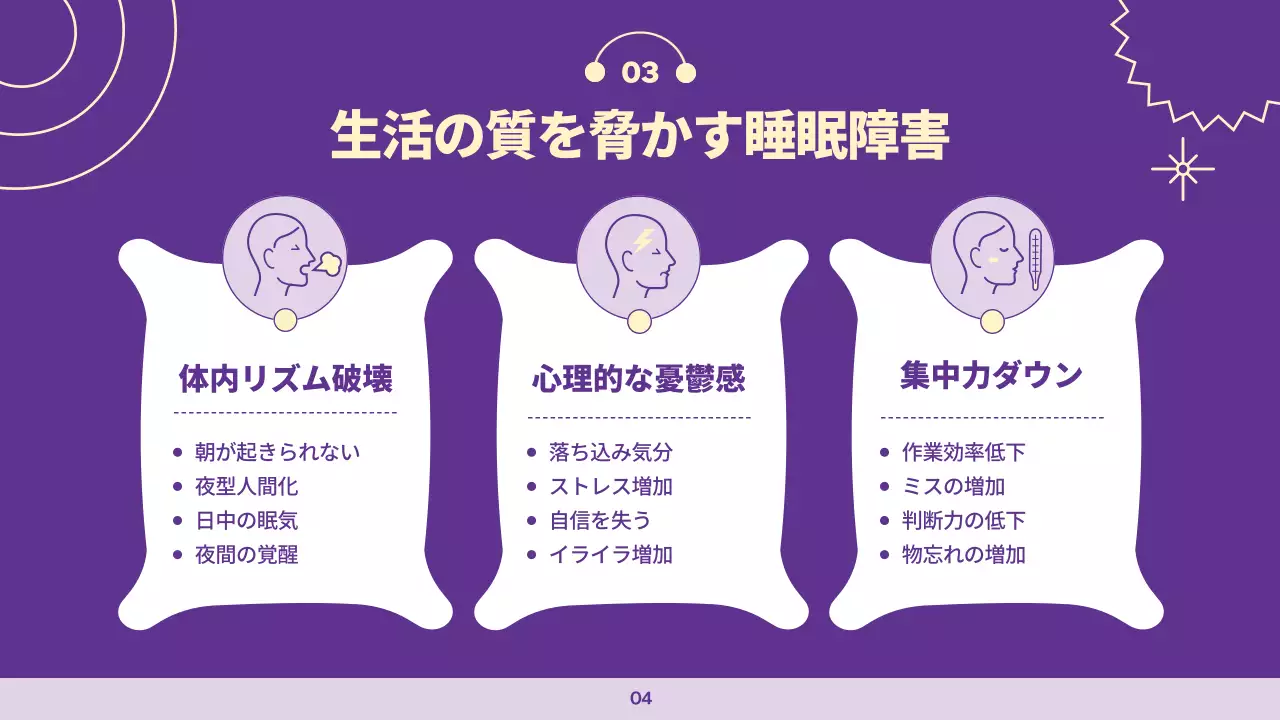 紫 モダン 睡眠 講座 プレゼンテーション