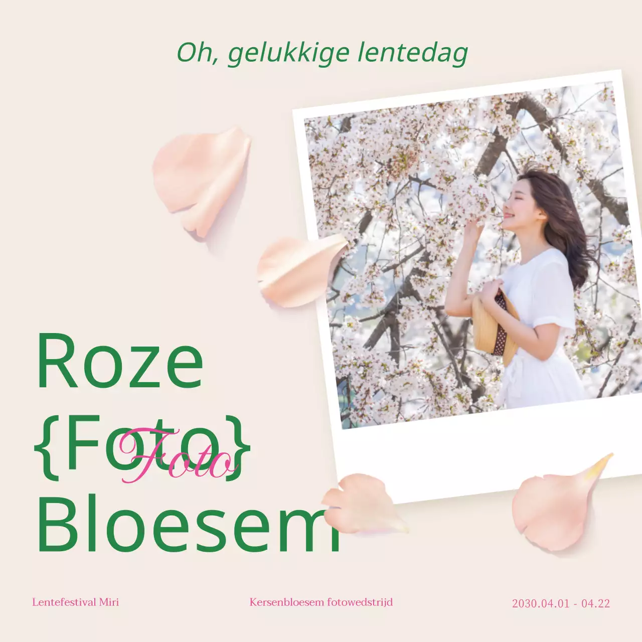 Polaroid foto-thema kersenbloesem festival promotie in roze