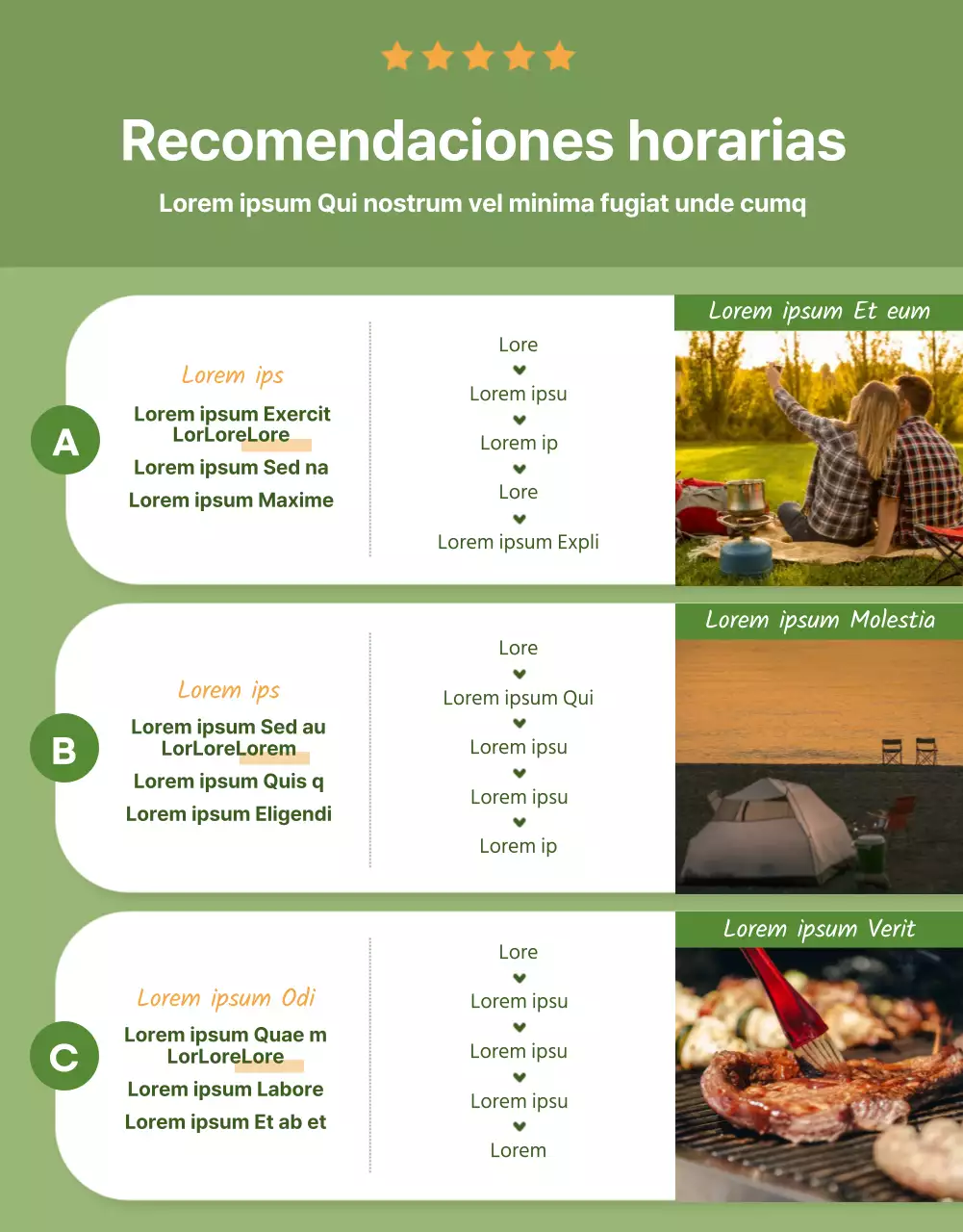 Sencilla página verde ilustrada de reservas de camping