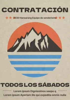 Anuncio vintage de reclutamiento de la sociedad de alpinismo en naranja y azul claro