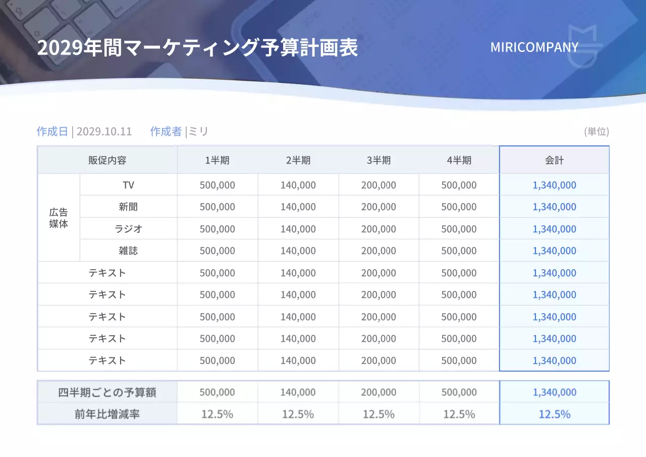 青 シンプル マーケティング 計画書 ポスター