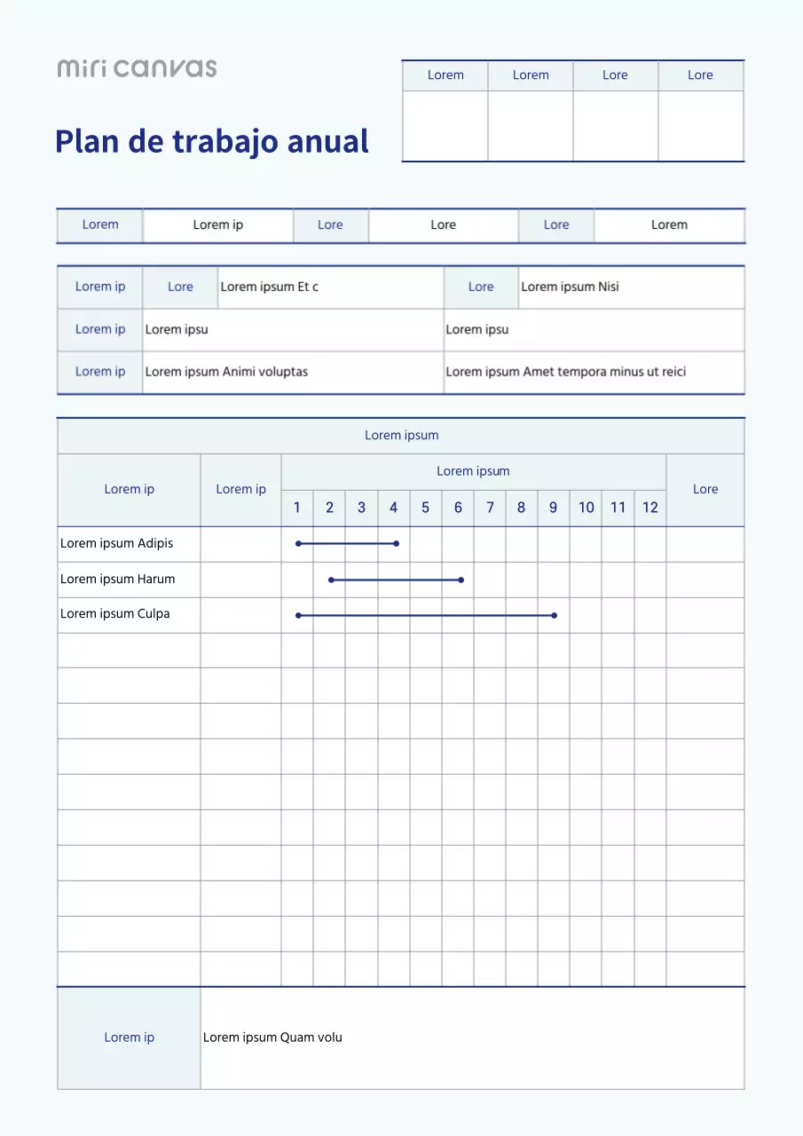 Un plan anual limpio en azul claro y azul marino