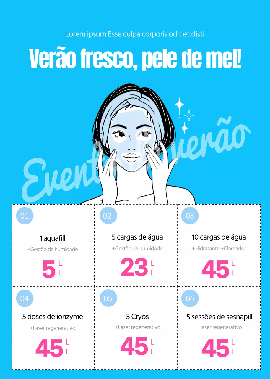 Ilustração de cuidados de pele azul e cor-de-rosa evento de dermatologia de verão