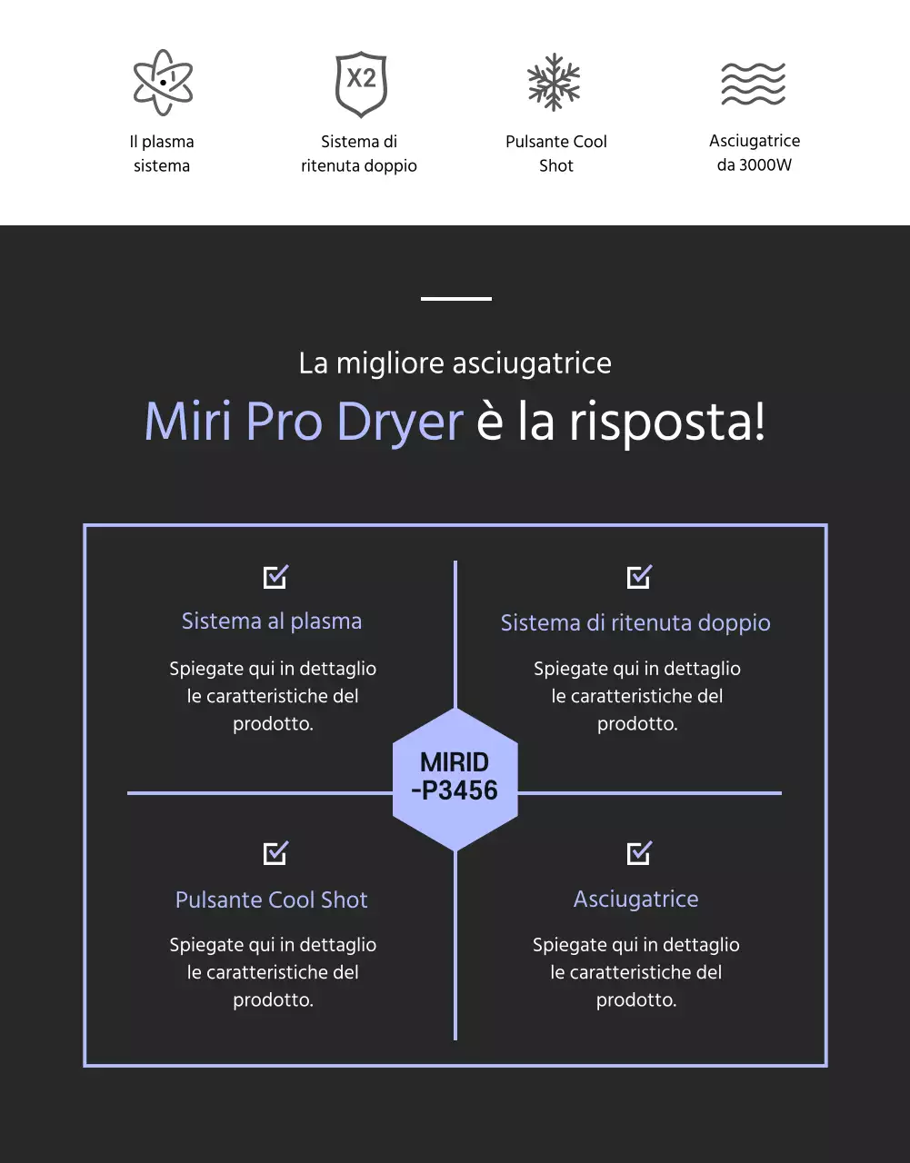 Asciugacapelli nero e viola con un concetto pulito