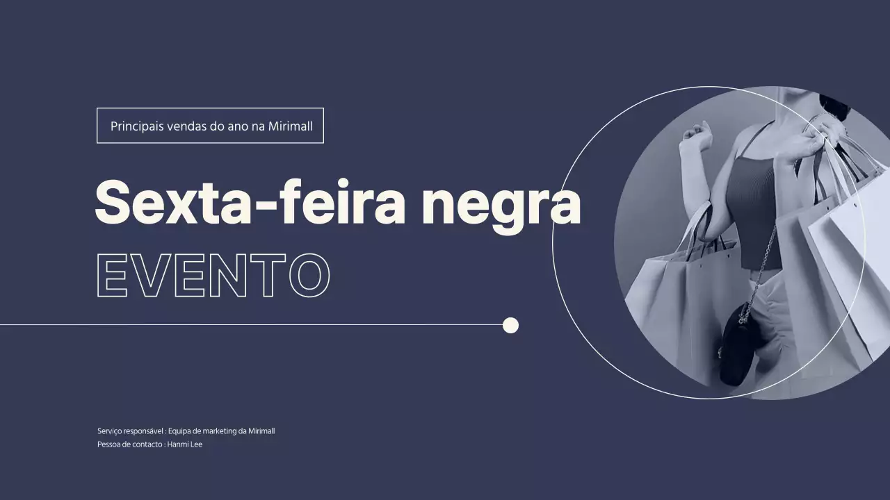 Planeador de eventos da Black Friday para um centro comercial moderno em azul-marinho e bege
