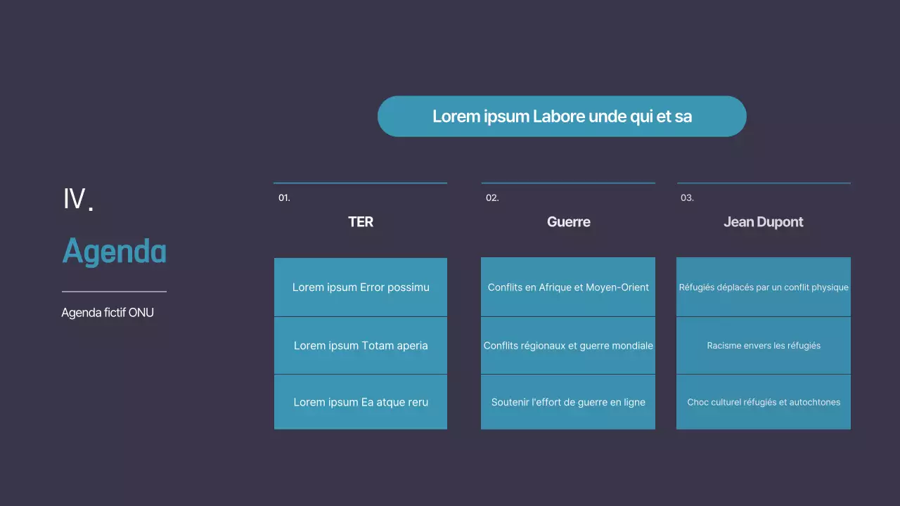 Présentation fictive de la conférence des Nations unies en bleu simple et bleu marine