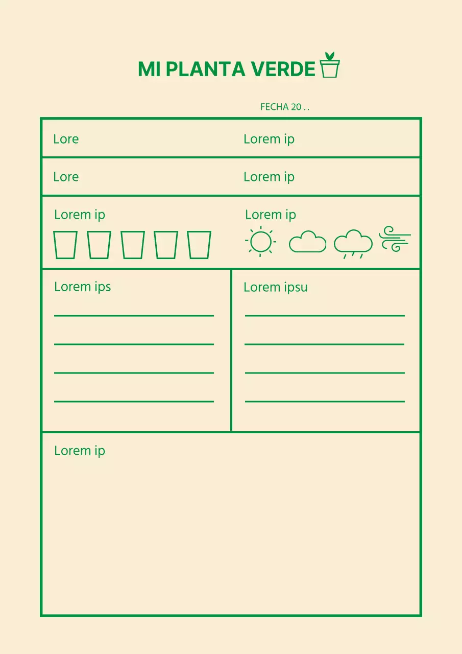 Póster con diseño de diario de observación de plantas en beige y verde